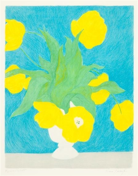 Pierre Boncompain, Tulips on Blue Background, 1991