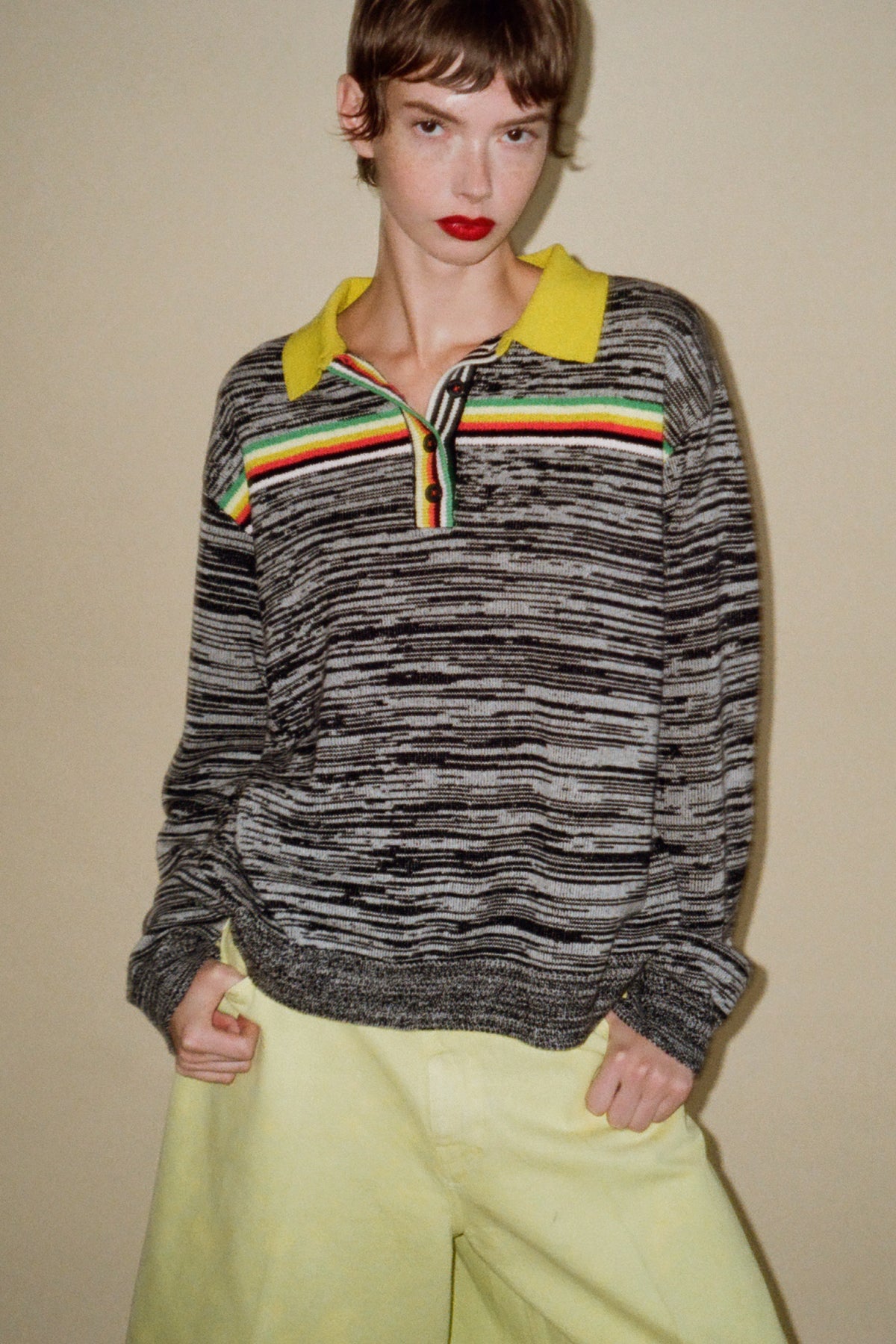 MARLED CASHMERE COLORSTRIPE POLO PULLOVER (PRE-ORDER)