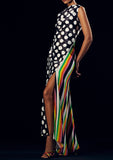 Load image into Gallery viewer, COMBO ASYMMETRICAL PLEATED DRESS W/ SLIT
