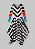 Load image into Gallery viewer, STRIPED LONG SLEEVE KNIT DRESS W/ HANDKERCHIEF HEM
