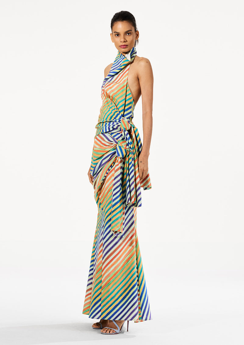 BIAS CRAYON STRIPE SARONG SKIRT