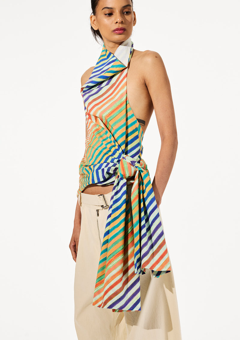 BIAS CRAYON STRIPE SARONG BLOUSE