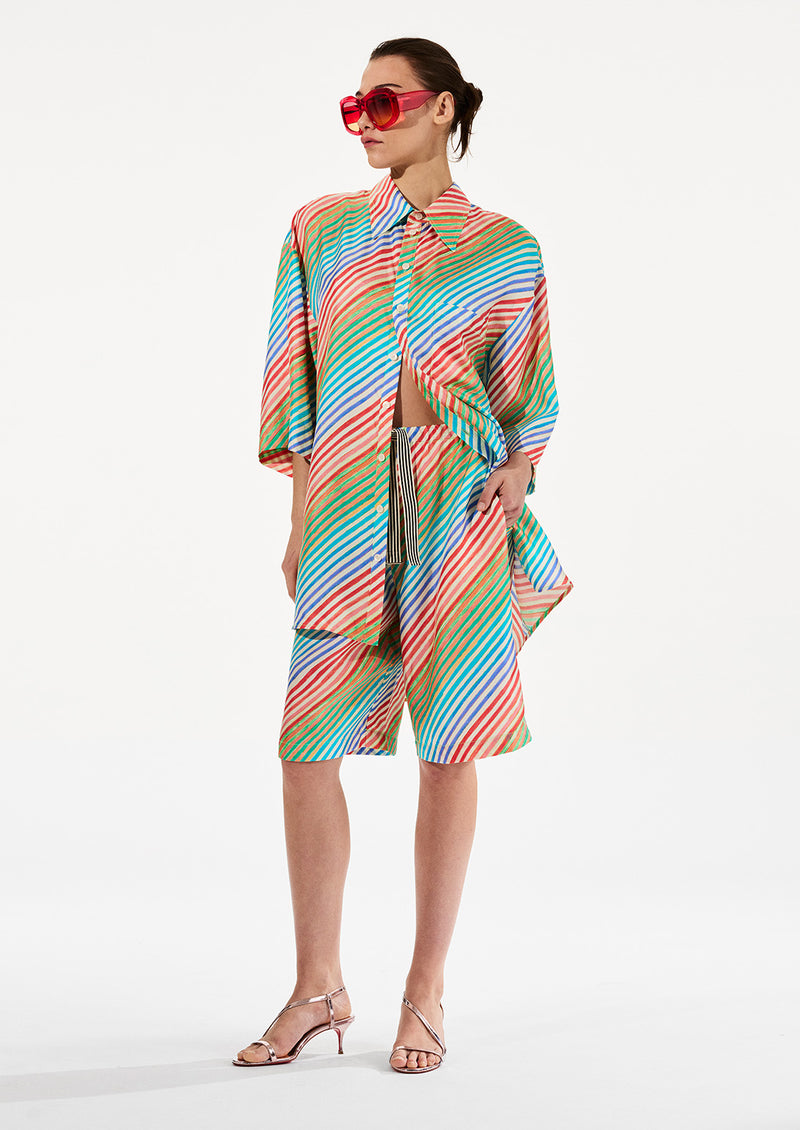 SILK BIAS CRAYON STRIPE JUMBO SHORT SLEEVE SHIRT