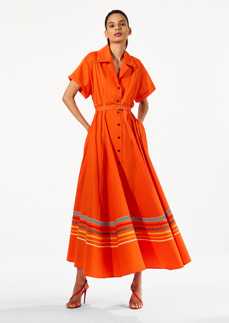 EMBROIDERED SHORT SLEEVE A-LINE SHIRTDRESS