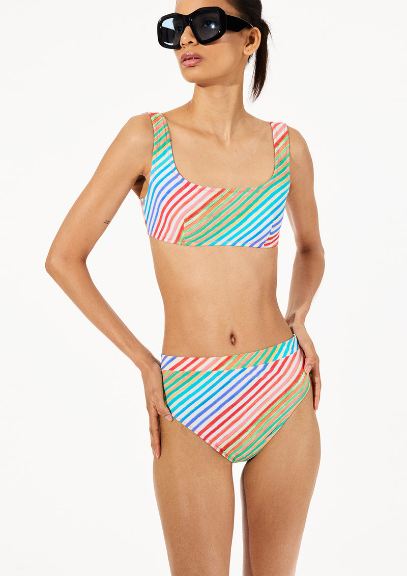 BIAS CRAYON STRIPE SQUARE NECK BIKINI TOP