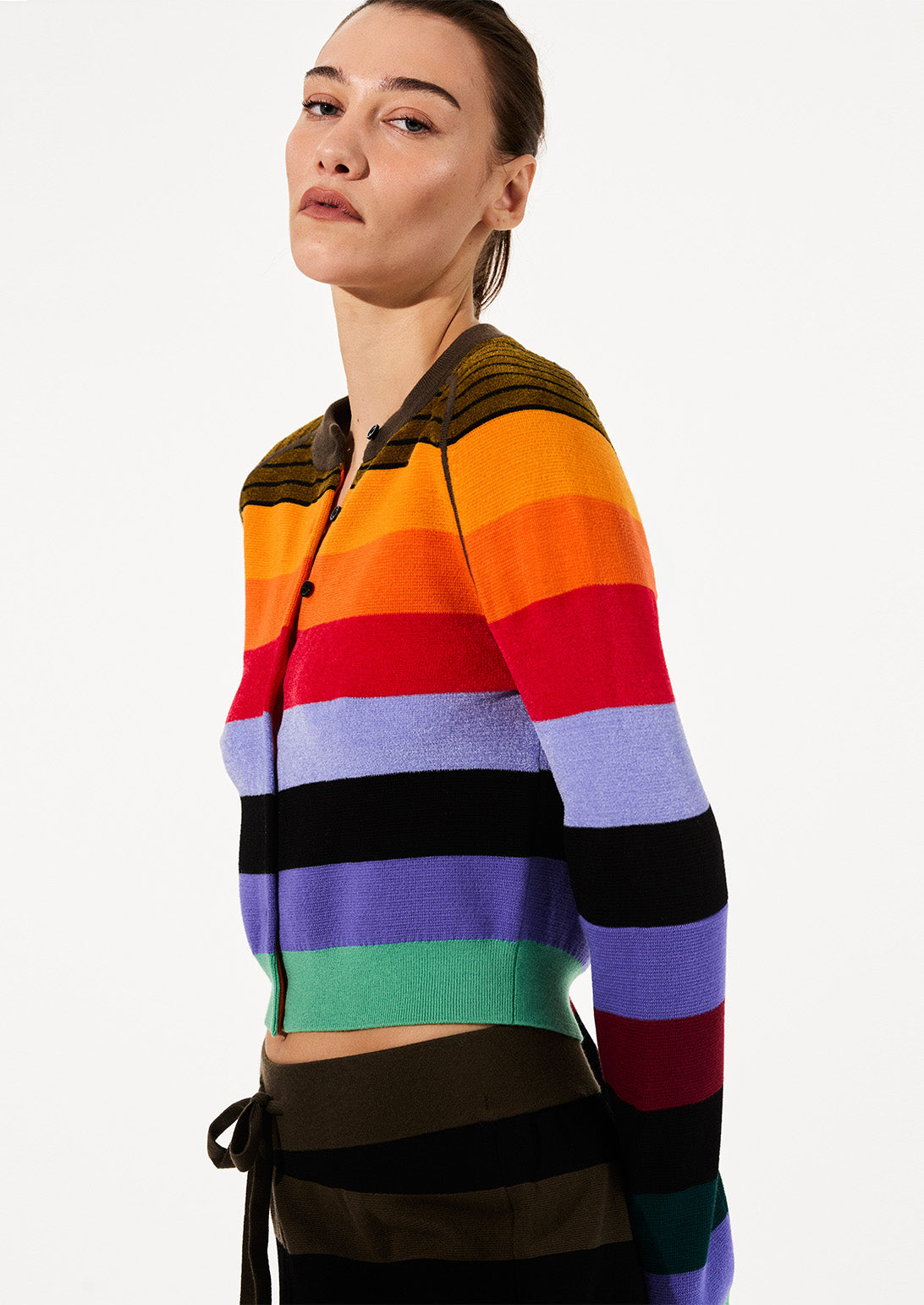 RAINBOW STRIPED CROPPED CARDIGAN - Main Image