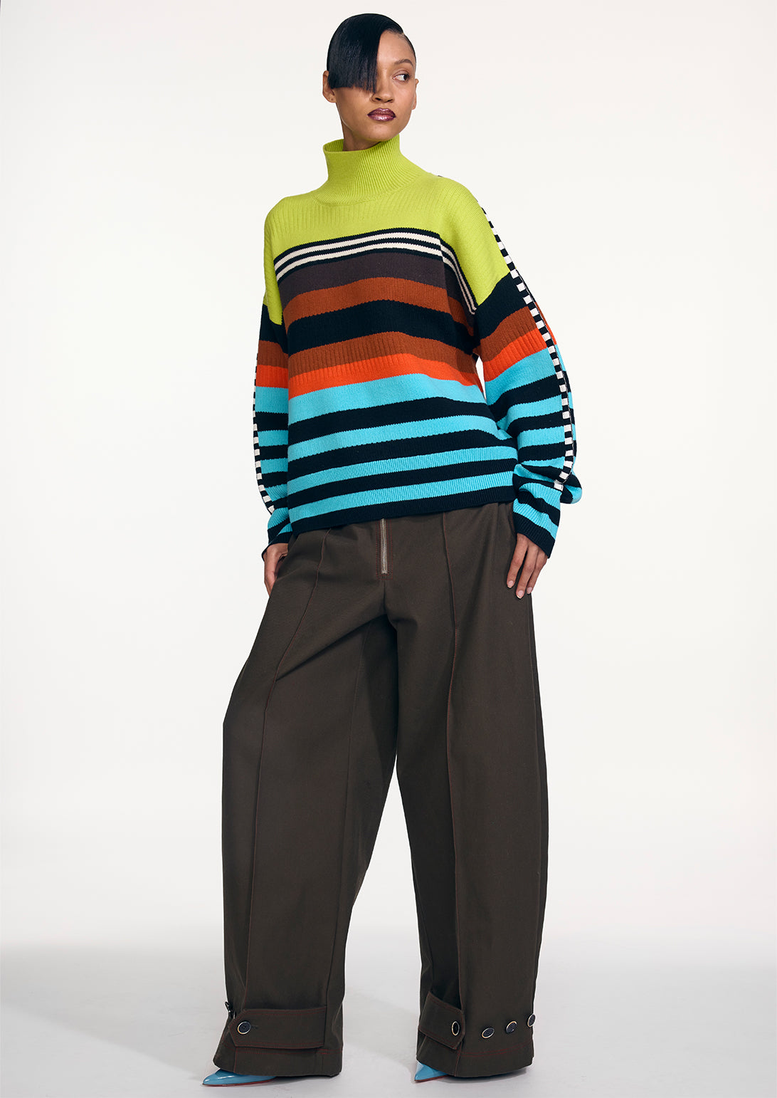 STRIPED BRUSHED OVERSIZED TURTLENECK