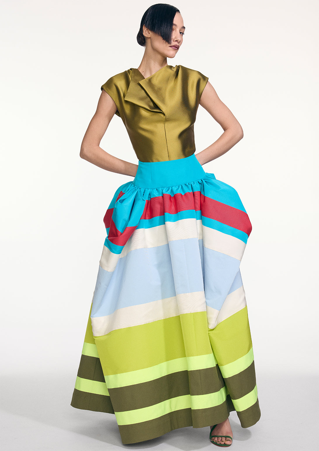 EMBROIDERED COLORBLOCK MAXI UMBRELLA SKIRT (PRE-ORDER)