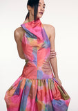 Load image into Gallery viewer, COLORSPLASH COWL NECK DROP WAIST UMBRELLA DRESS (PRE-ORDER)
