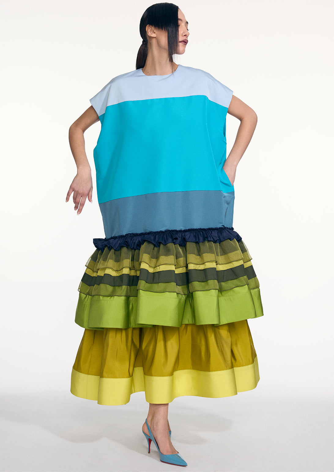 COLORBLOCK SLEEVELESS RUFFLE BABYDOLL DRESS (PRE-ORDER)