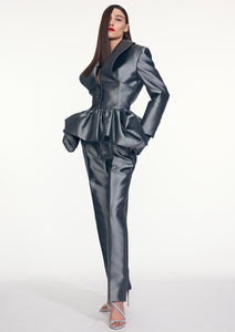 SILK FITTED COWL PEPLUM JACKET (PRE-ORDER)