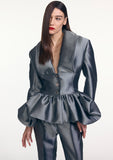 Load image into Gallery viewer, SILK FITTED COWL PEPLUM JACKET (PRE-ORDER)
