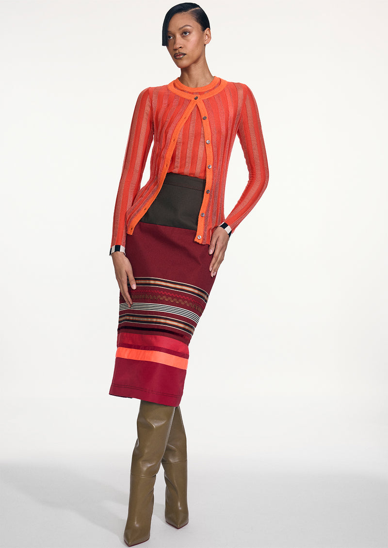 PLEATED CARDIGAN WITH ALPACA TRIM