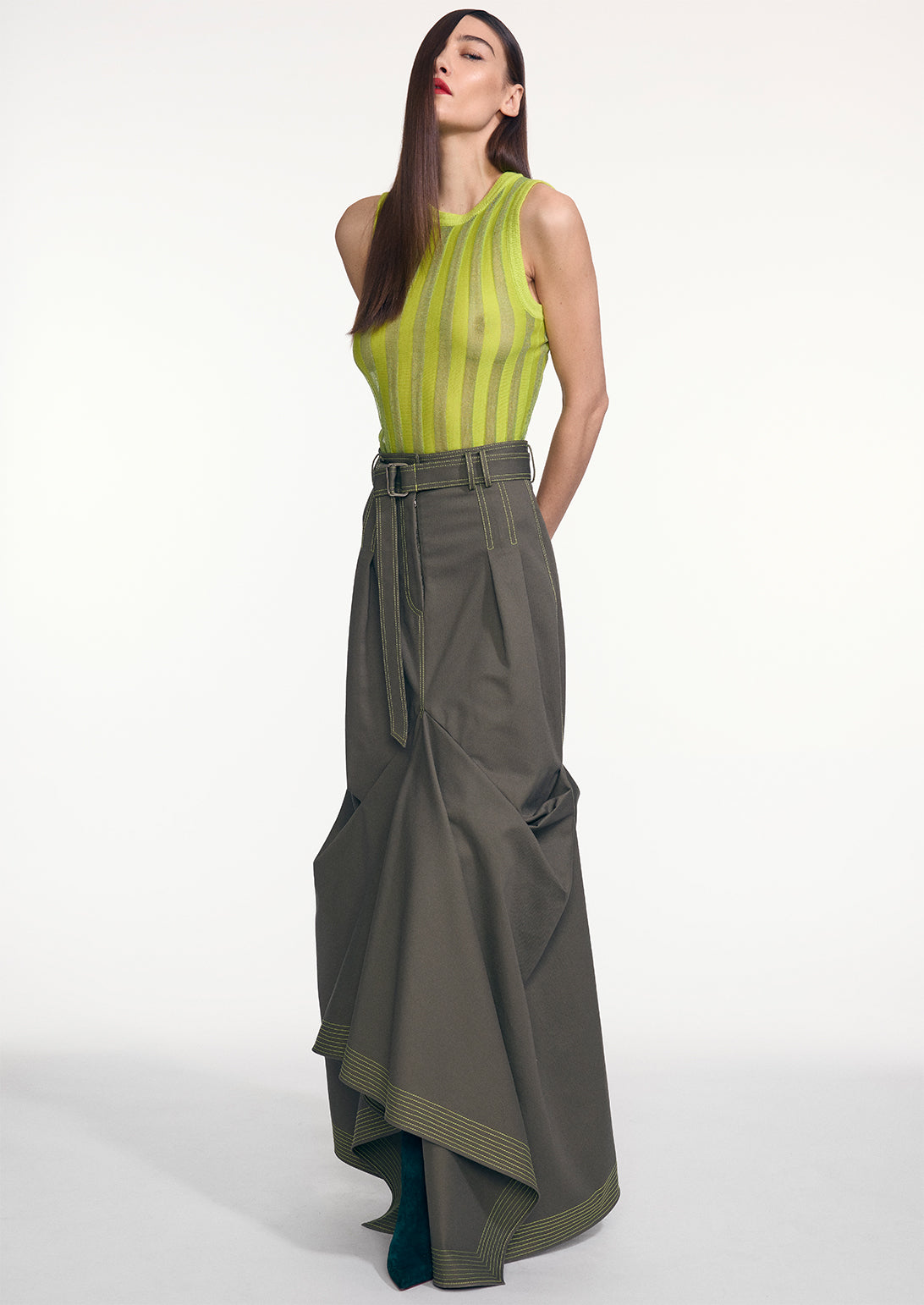 PLEATED SHELL WITH ALPACA TRIM