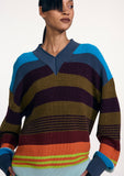 Load image into Gallery viewer, STRIPED V-NECK SWEATER (PRE-ORDER)
