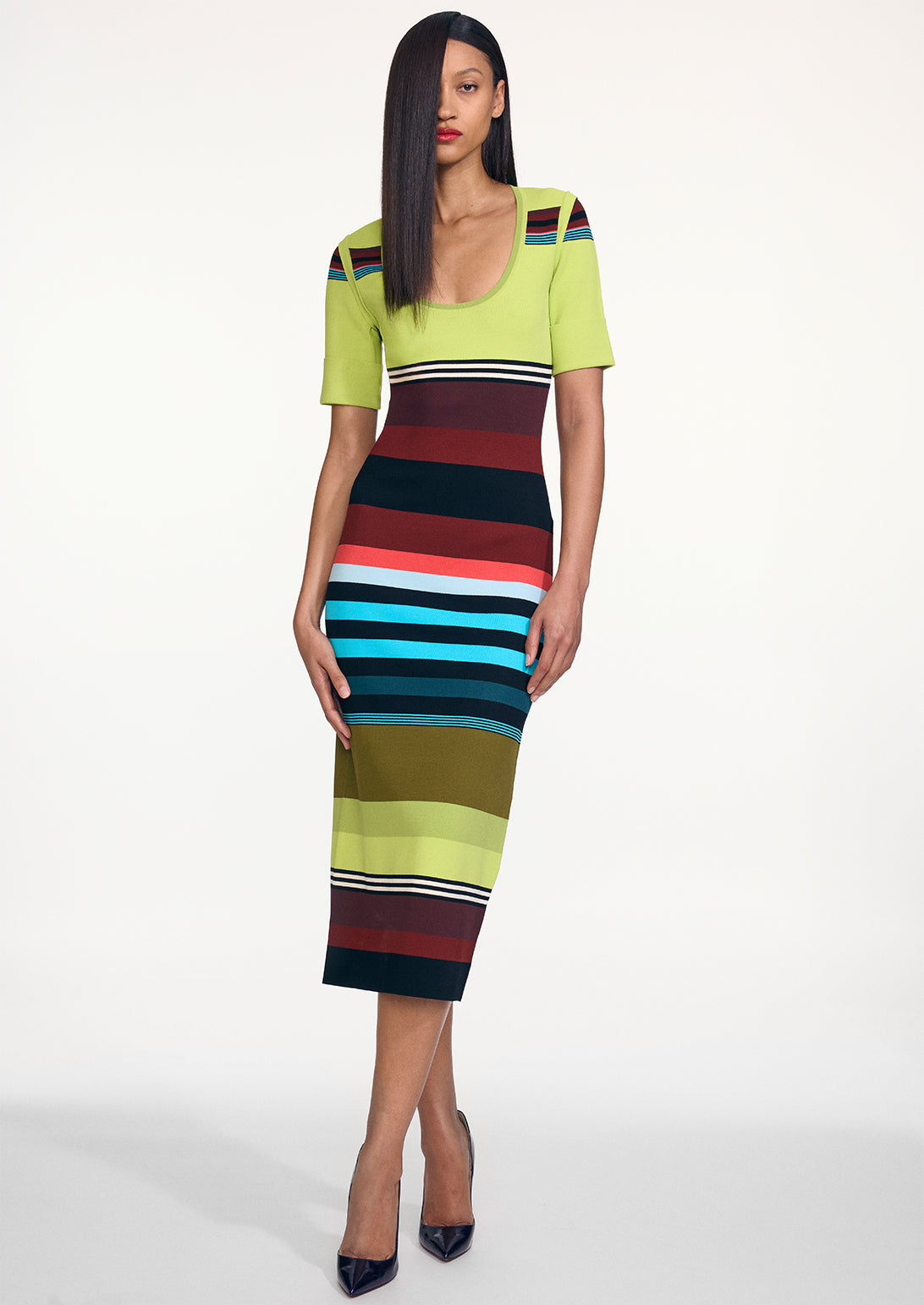 STRIPED SHORT SLEEVE BODYCON DRESS