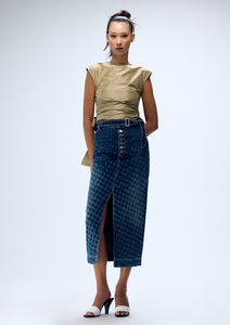 HALFTONE WIGGLE DOT DENIM PENCIL SKIRT (PRE-ORDER)