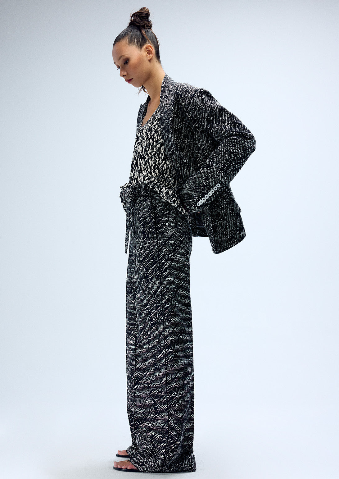 SLUB JACQUARD WIDE LEG FLAT FRONT TROUSER (PRE-ORDER)