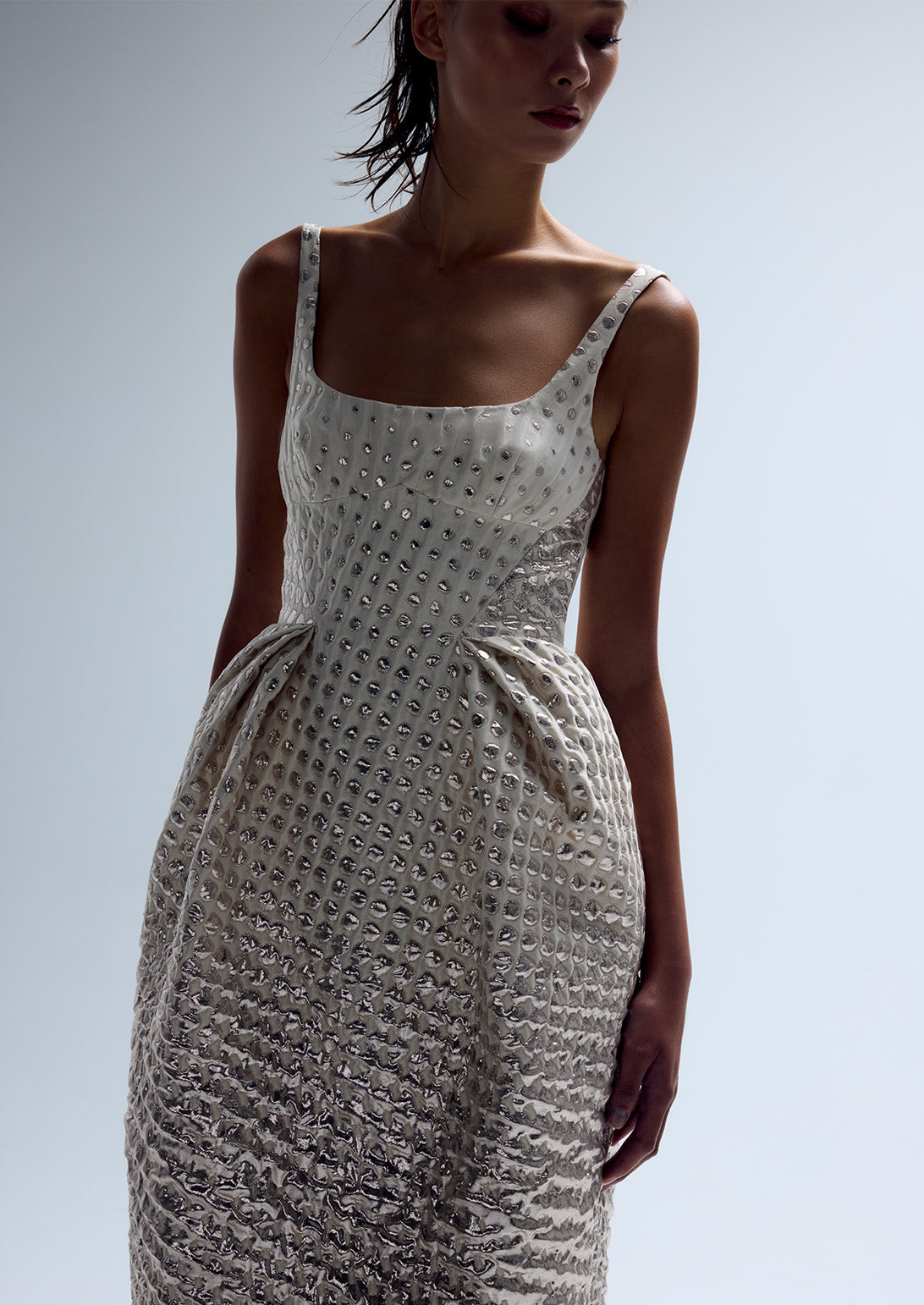 HALFTONE WIGGLE DOT SCOOP NECK TULIP GOWN (PRE-ORDER)