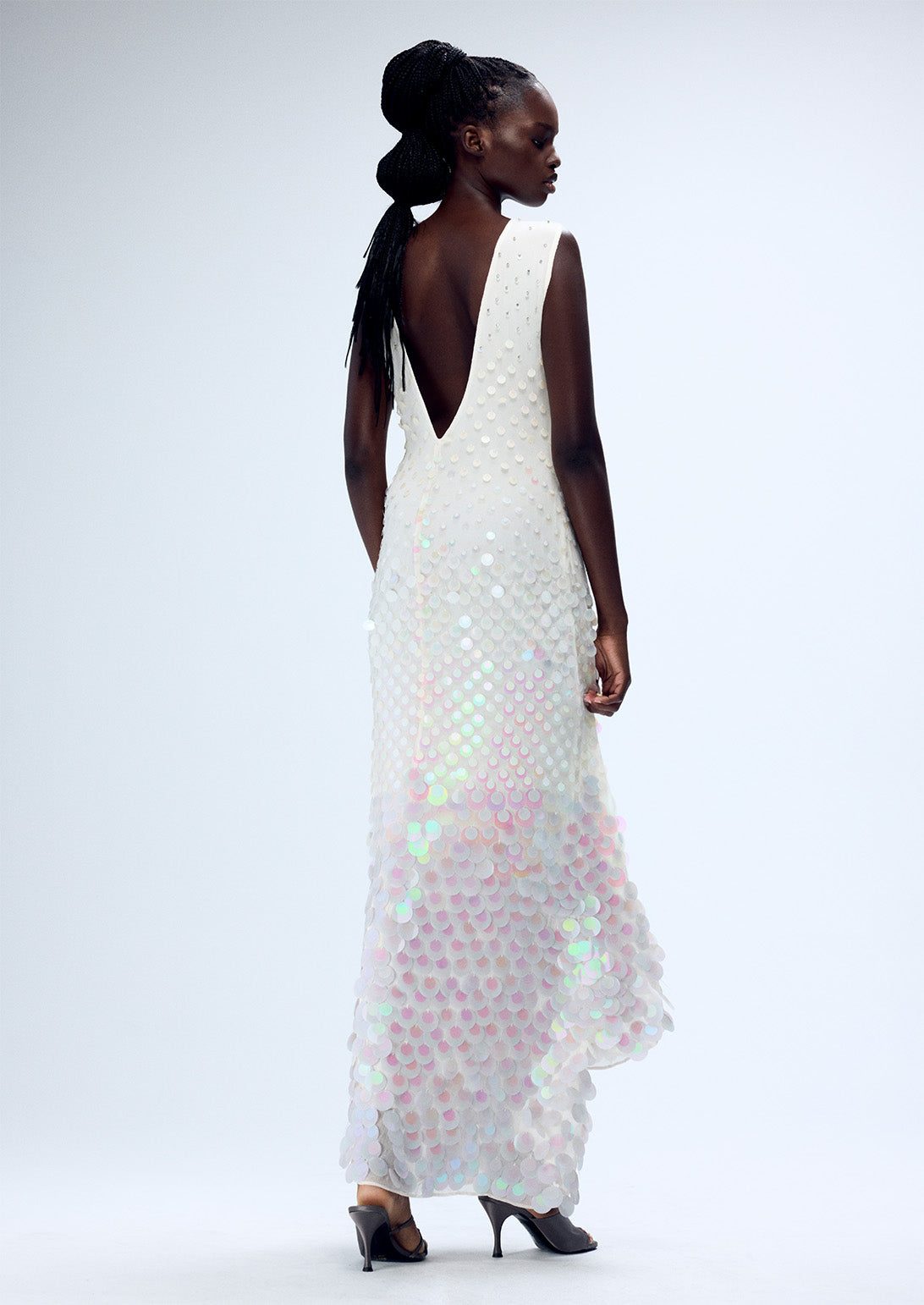 SILK EMBELLISHED STEPPED HEM SHIFT GOWN