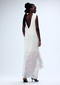 SILK EMBELLISHED STEPPED HEM SHIFT GOWN (PRE-ORDER)