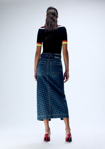 HALFTONE WIGGLE DOT DENIM PENCIL SKIRT (PRE-ORDER)