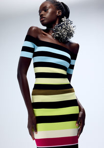 STRIPED BODYCON OFF-THE-SHOULDER TOP (PRE-ORDER)