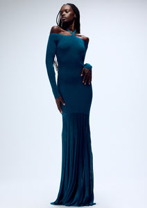 OFF-THE-SHOULDER LONG SLEEVE KNIT GOWN (PRE-ORDER)
