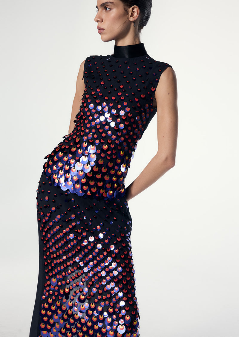 SILK EMBELLISHED MOCK NECK SHELL