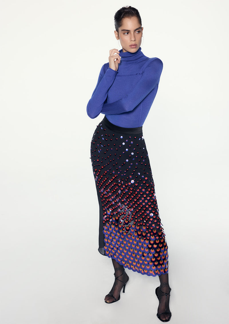 SILK EMBELLISHED PENCIL SKIRT