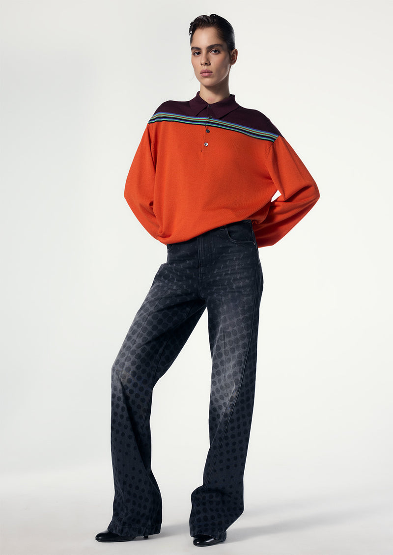 SILK COLORBLOCKED LONG SLEEVE POLO