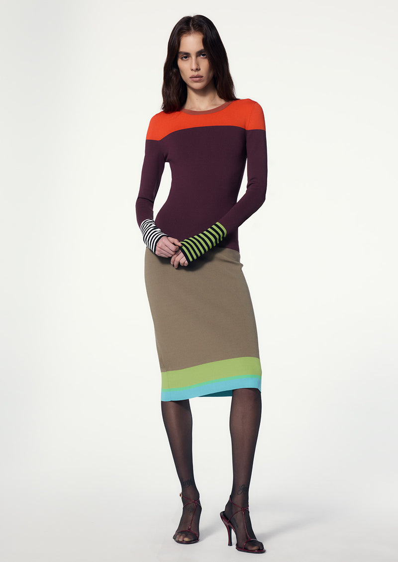 COLORBLOCKED LONG SLEEVE BODYCON DRESS