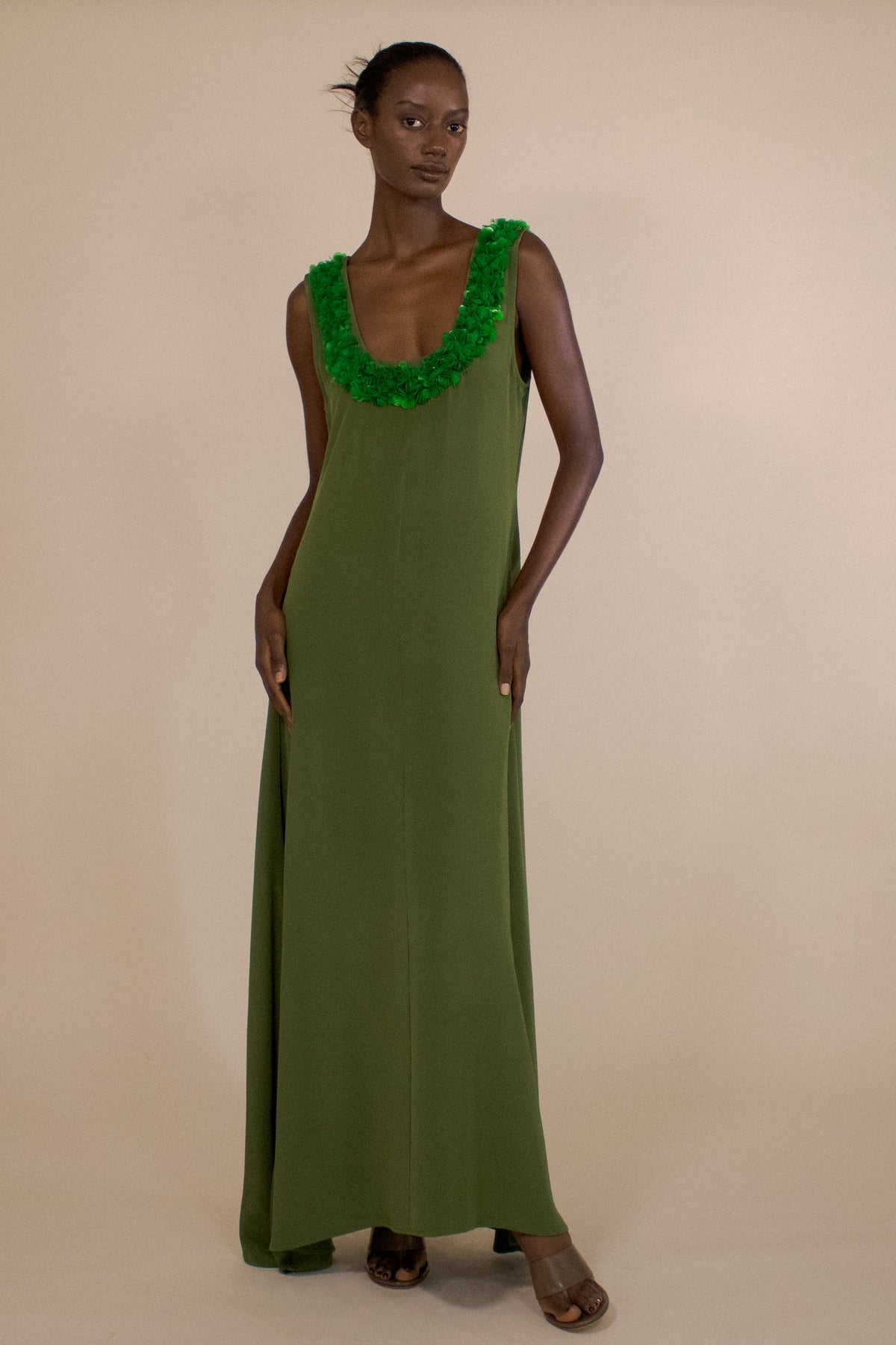 SILK ENCRUSTED SCOOP NECK GOWN (PRE-ORDER)