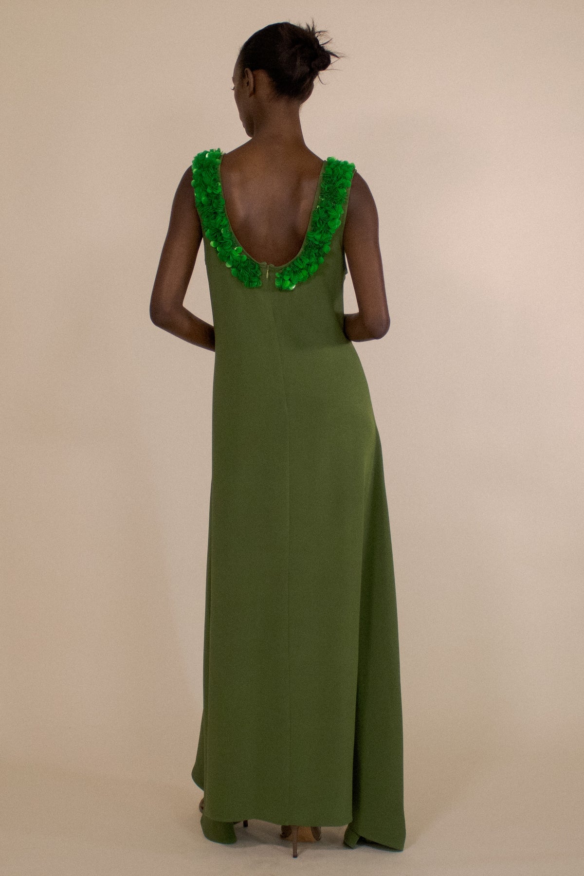 SILK ENCRUSTED SCOOP NECK GOWN (PRE-ORDER)