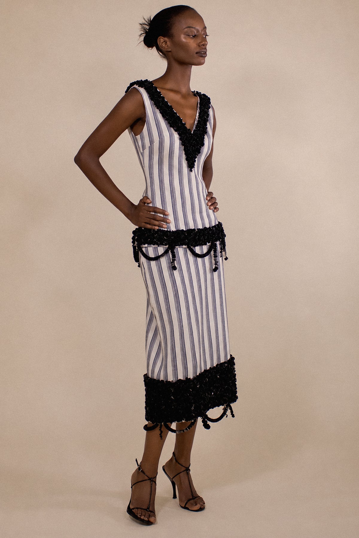 ENCRUSTED JACQUARD STRIPE SLIP SKIRT (PRE-ORDER)