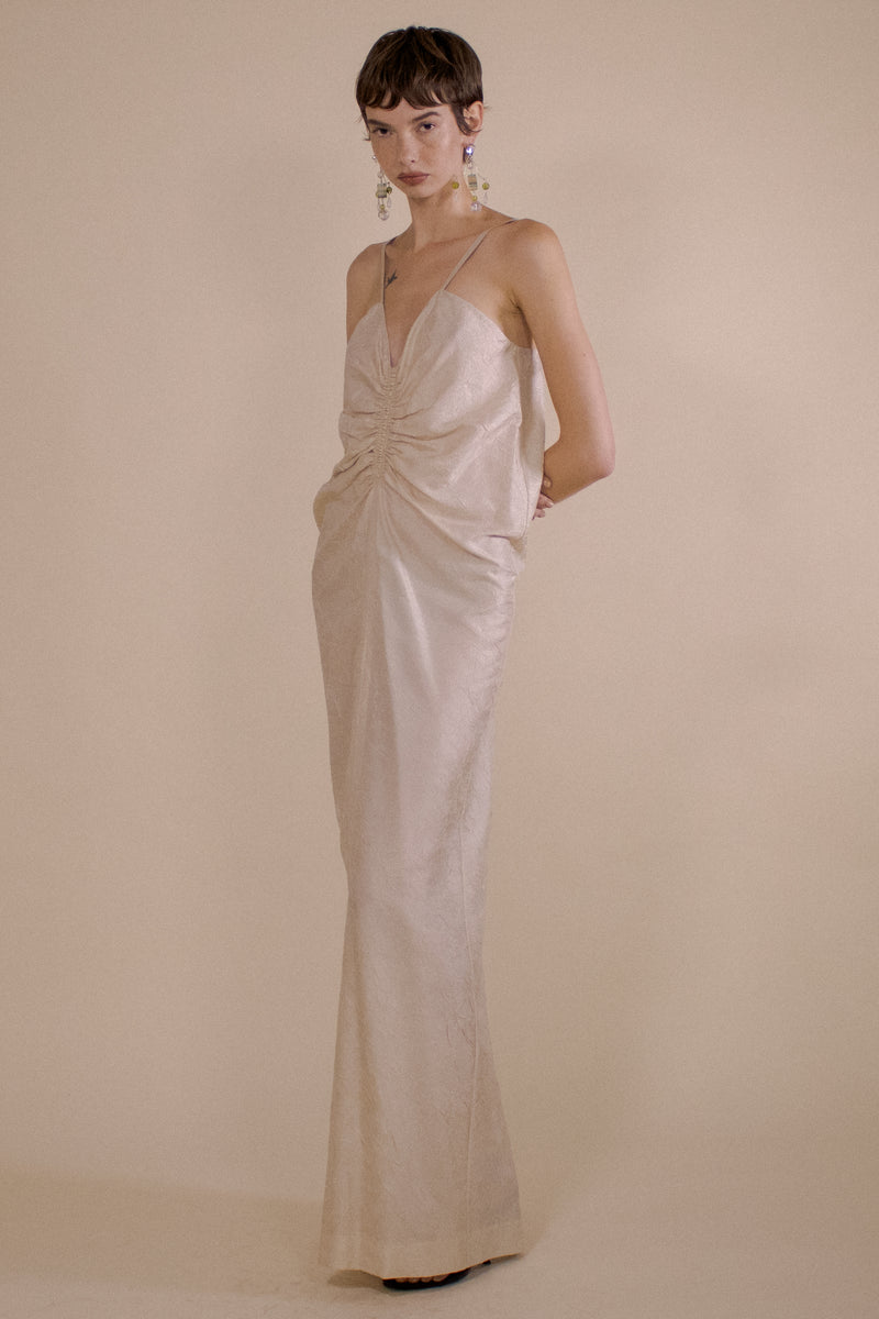 SILK RUCHE FRONT CAMI MAXI DRESS (PRE-ORDER)