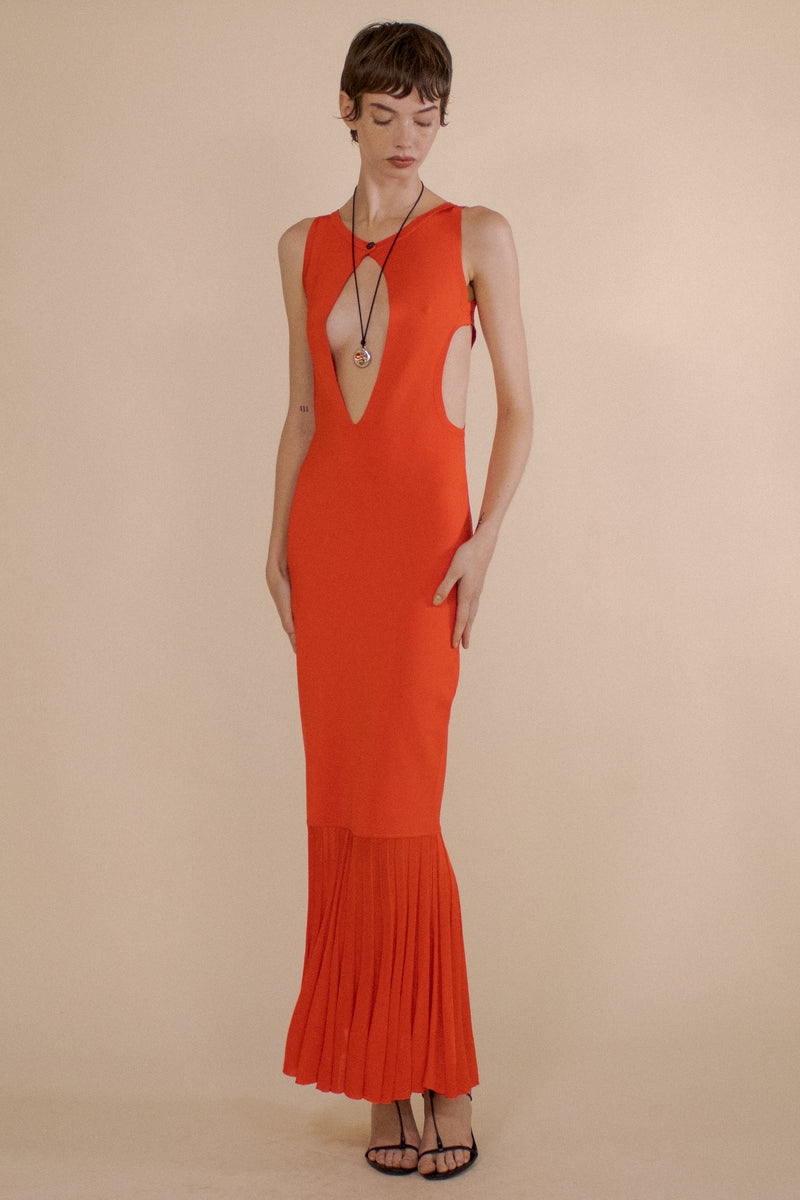 KEYHOLE FLUTED MAXI DRESS  (PRE-ORDER)