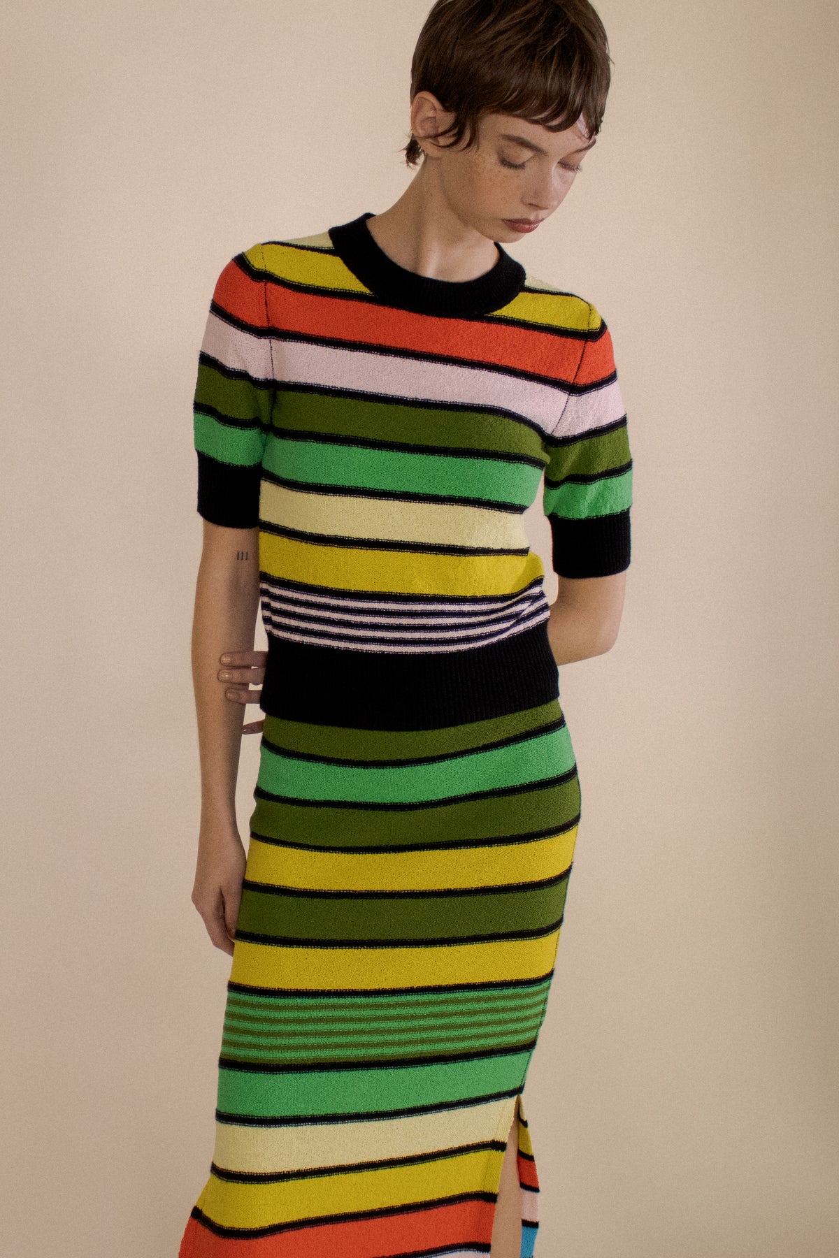 STRIPED CROPPED BOUCLÉ TEE (PRE-ORDER)