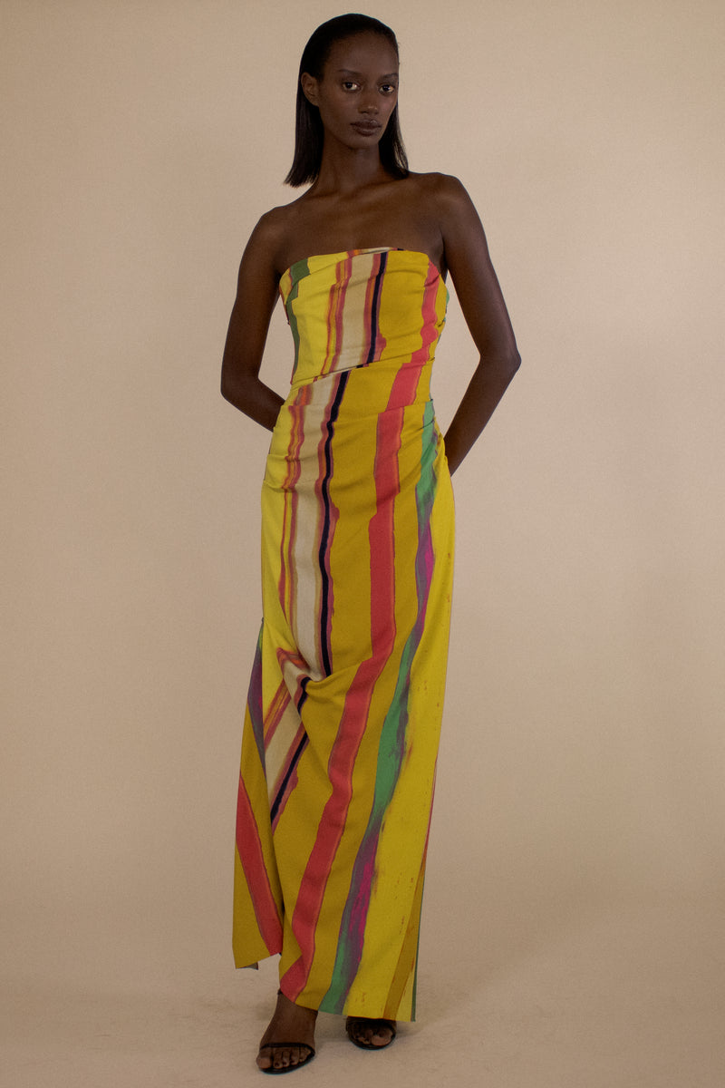 WHEATPASTE STRIPE STRAPLESS TUCKED MAXI DRESS (PRE-ORDER)