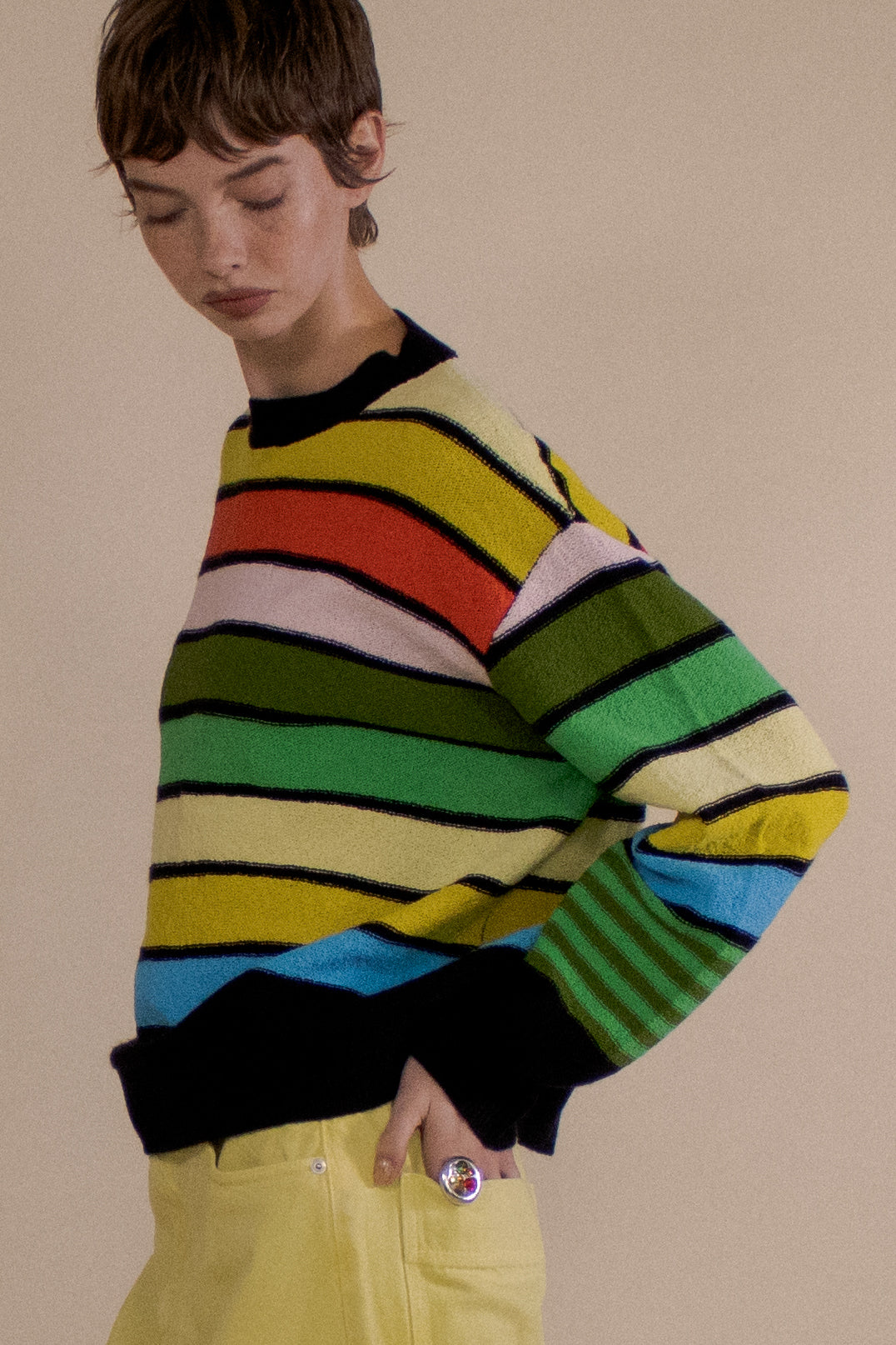 STRIPED RELAXED BOUCLÉ SWEATER (PRE-ORDER)