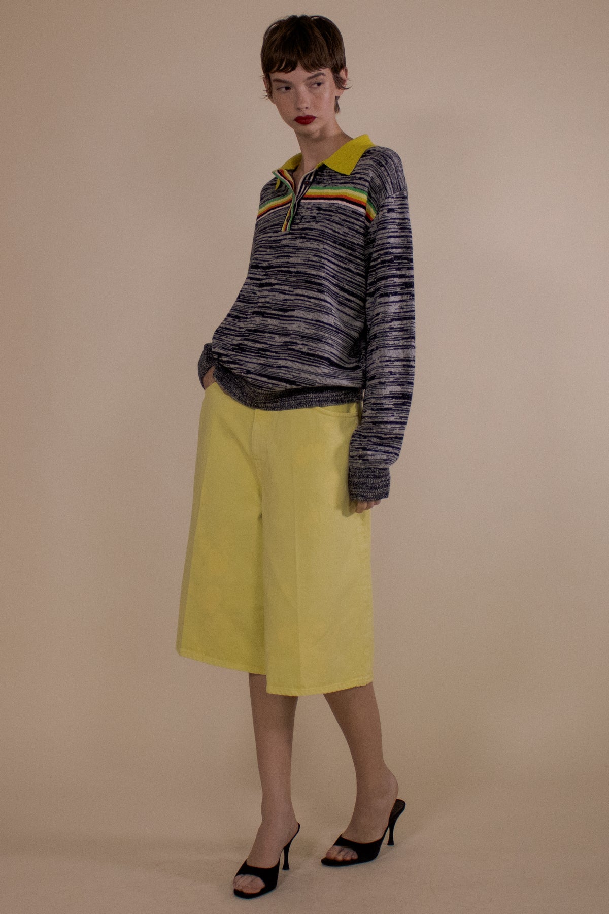MARLED CASHMERE COLORSTRIPE POLO PULLOVER (PRE-ORDER)