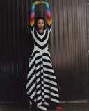 Load image into Gallery viewer, STRIPED LONG SLEEVE KNIT DRESS W/ HANDKERCHIEF HEM
