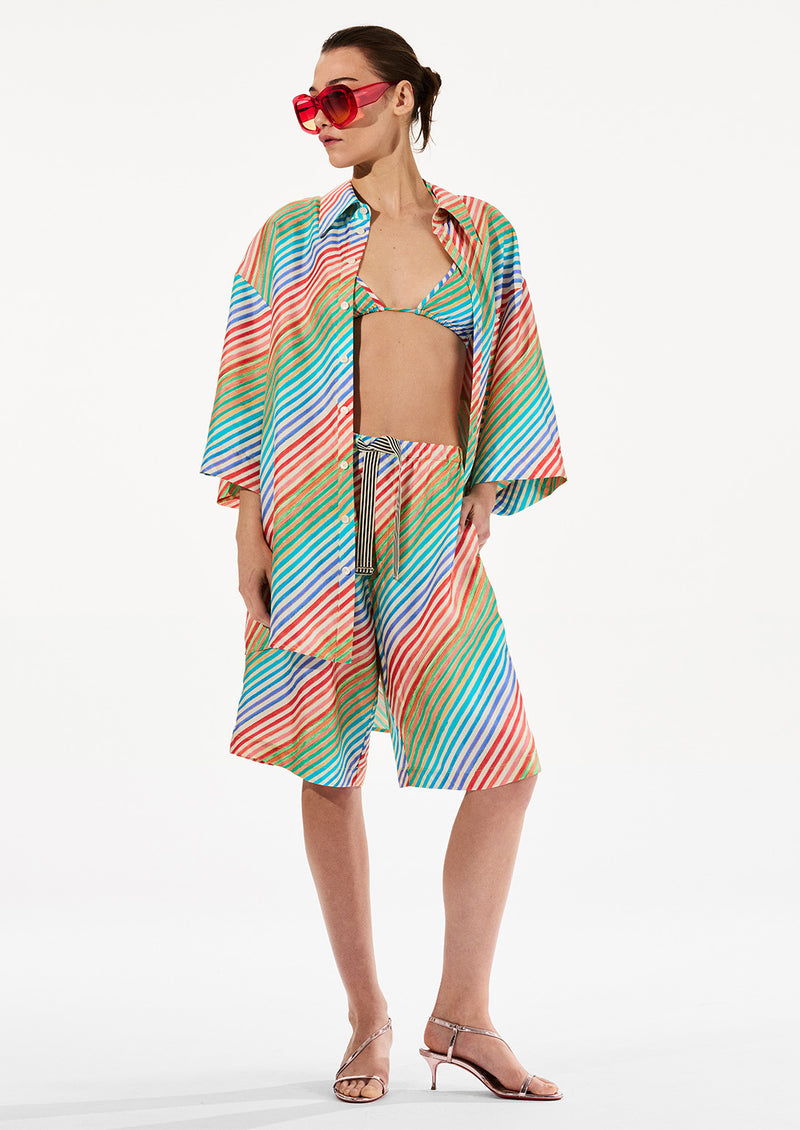 SILK BIAS CRAYON STRIPE RELAXED SHORT