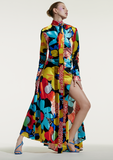 Load image into Gallery viewer, *CJR EXCLUSIVE* PETUNIA FLORAL TIE NECK ASYMMETRIC DRESS W/ SLIT
