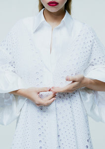 EYELET PAPER BAG A-LINE GOWN