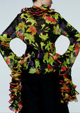 Load image into Gallery viewer, LILY FLORAL TWISTED RUFFLE NECK LONG SLEEVE BLOUSE
